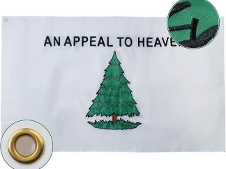 Bradford Embroidered Appeal to Heaven Flag with green pine and stitched lettering on white background