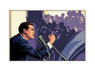 Motivational Speech Matte Poster — Vintage Orator at Podium Wall Art